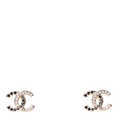 Chanel Resin Pearl CC Earrings Gold Black 1 of 5