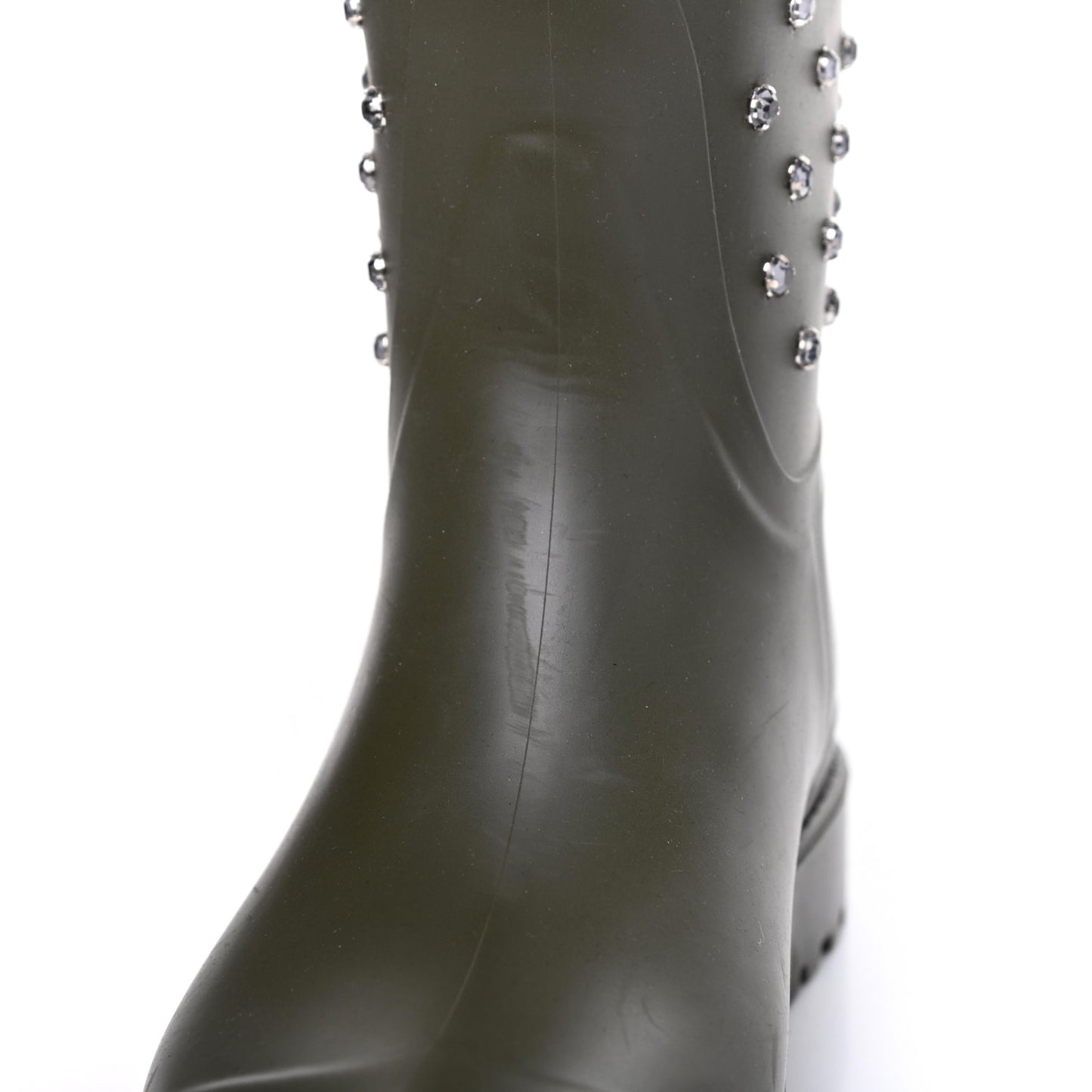 Rubber Crystal Studded Festival Rain Boots 37 Dark Khaki