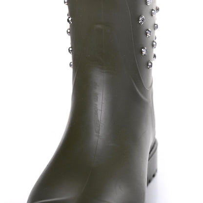 Saint Laurent Rubber Crystal Studded Festival Rain Boots 37 Dark Khaki 9 of 10