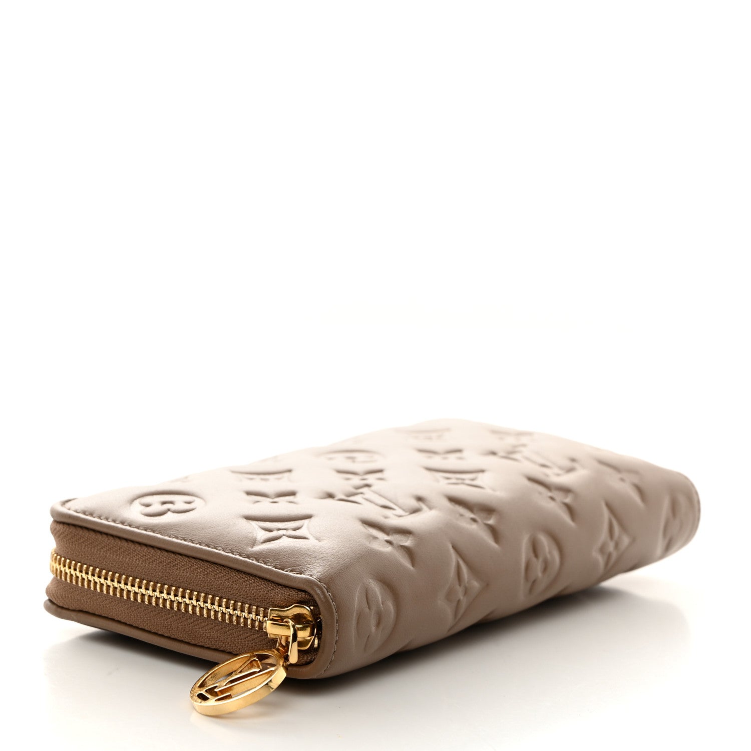 Louis Vuitton Lambskin Embossed Monogram Coussin Zippy Wallet Taupe 4 of 6