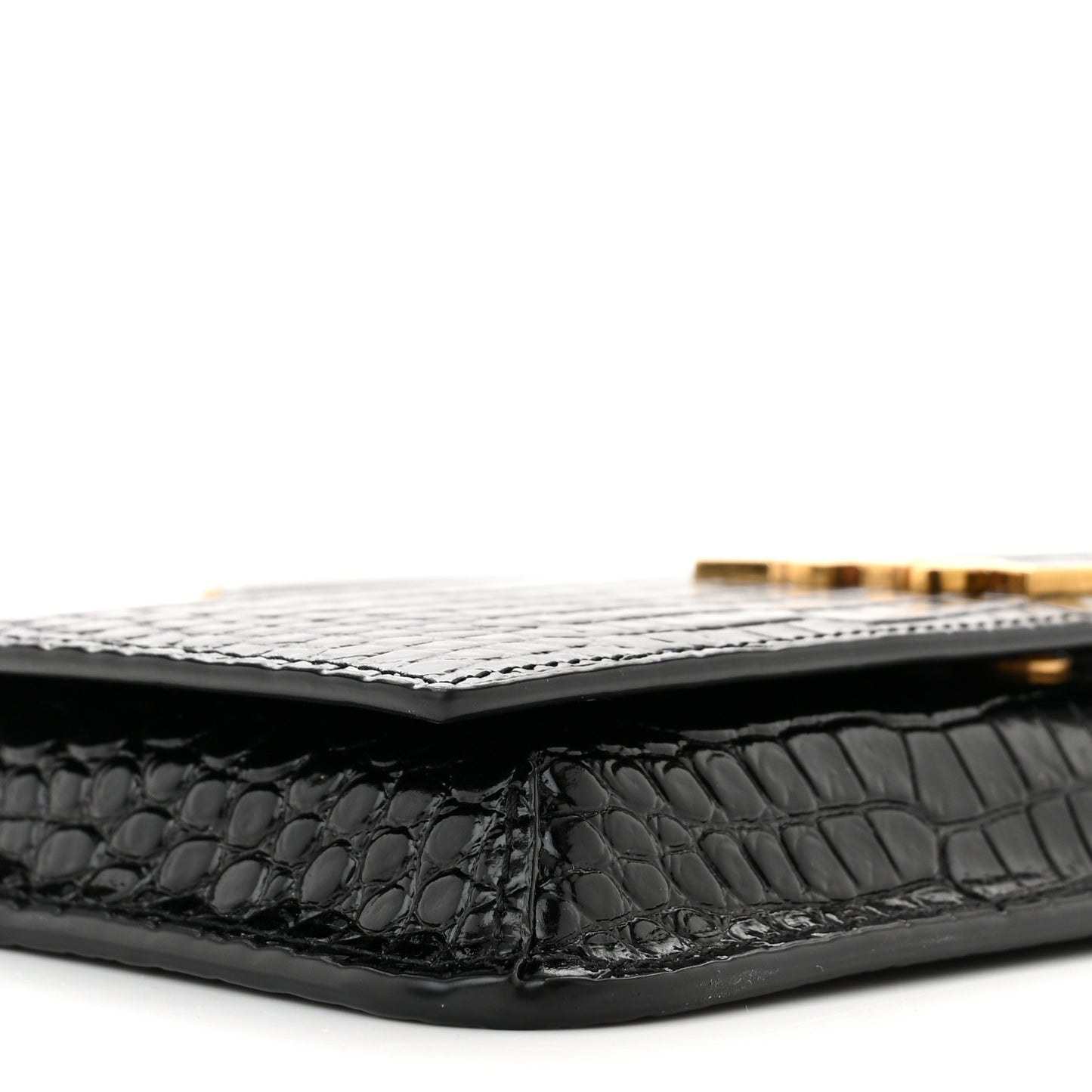 Crocodile Embossed Monogram Phone Holder Crossbody Black