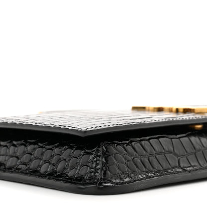 Saint Laurent Crocodile Embossed Monogram Phone Holder Crossbody Black 9 of 11