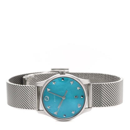 Gucci Stainless Steel Turquoise Mother of Pearl 29mm G-Timeless Charm Quartz Watch 2 of 5