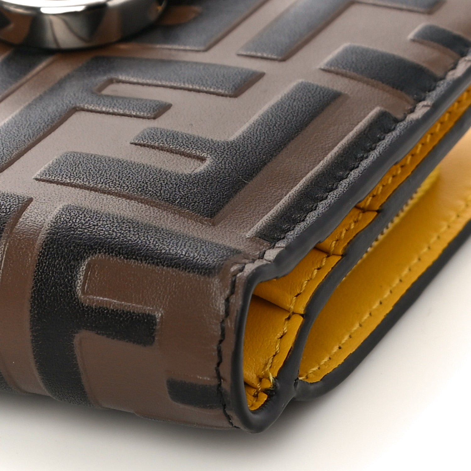 Fendi Vitello Cruise F is Fendi Bi-Color FF 1974 Embossed Compact Wallet Maya Black Sunflower 10 of 11