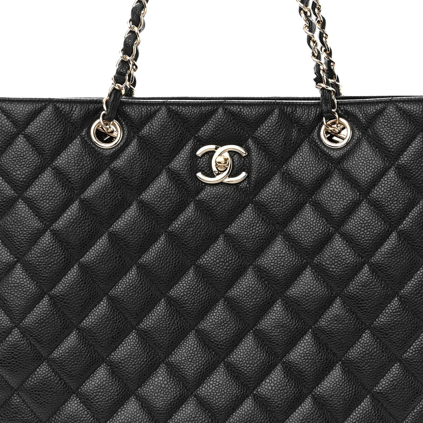 Caviar Quilted Large Shopping Tote Black