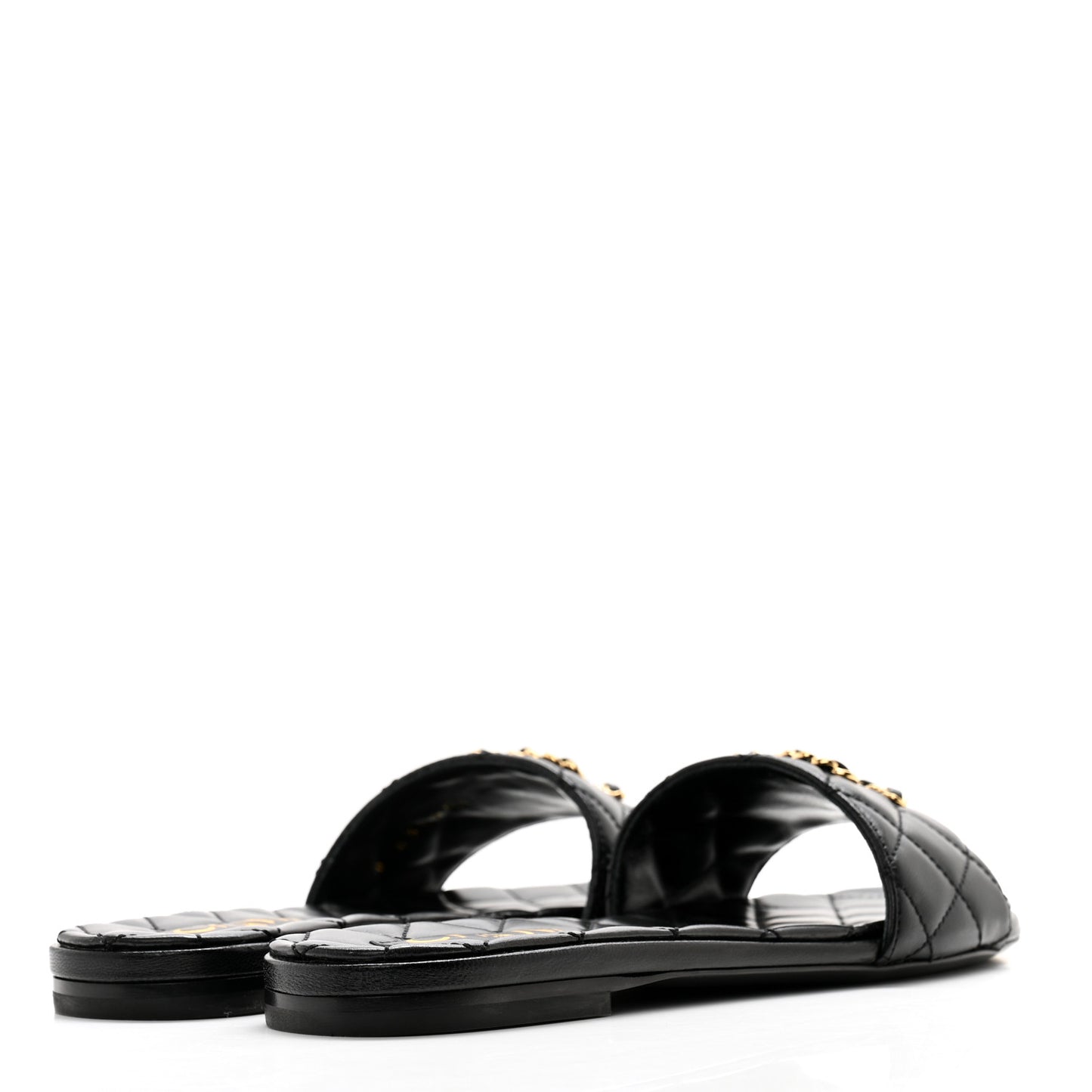 Shiny Goatskin Quilted CC Mules Sandals 36 Black