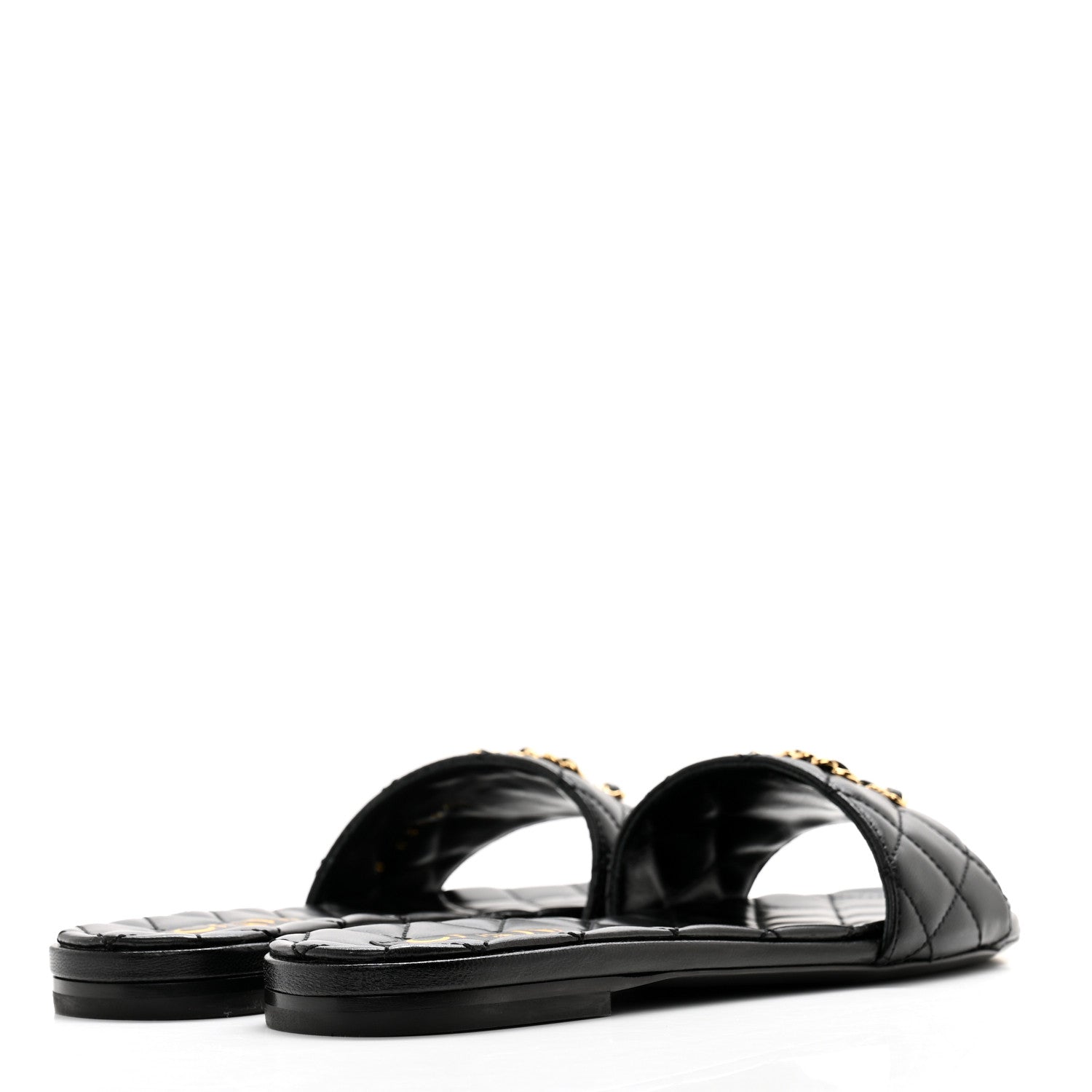 Chanel Shiny Goatskin Quilted CC Mules Sandals 36 Black 4 of 9