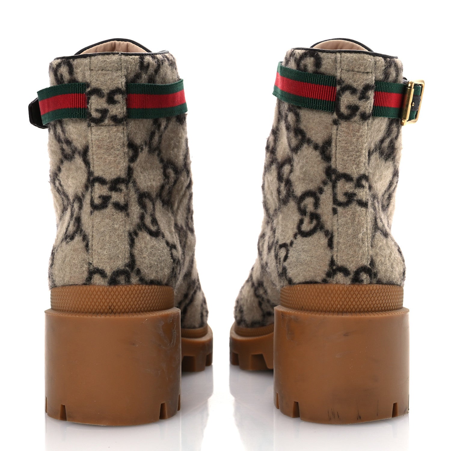 Gucci Covered Wool Big GG Monogram Womens Lace Up Combat Ankle Boots 40 Beige Ebony Cocoa 6 of 19