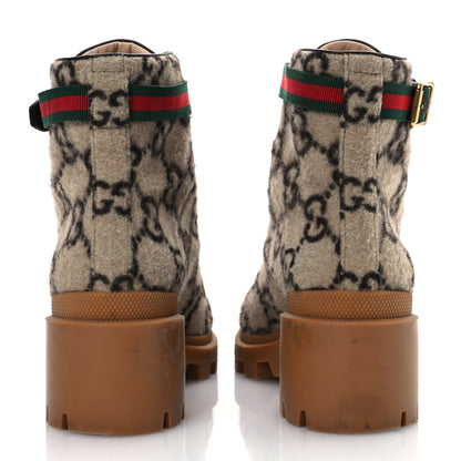 Gucci Covered Wool Big GG Monogram Womens Lace Up Combat Ankle Boots 40 Beige Ebony Cocoa 6 of 19