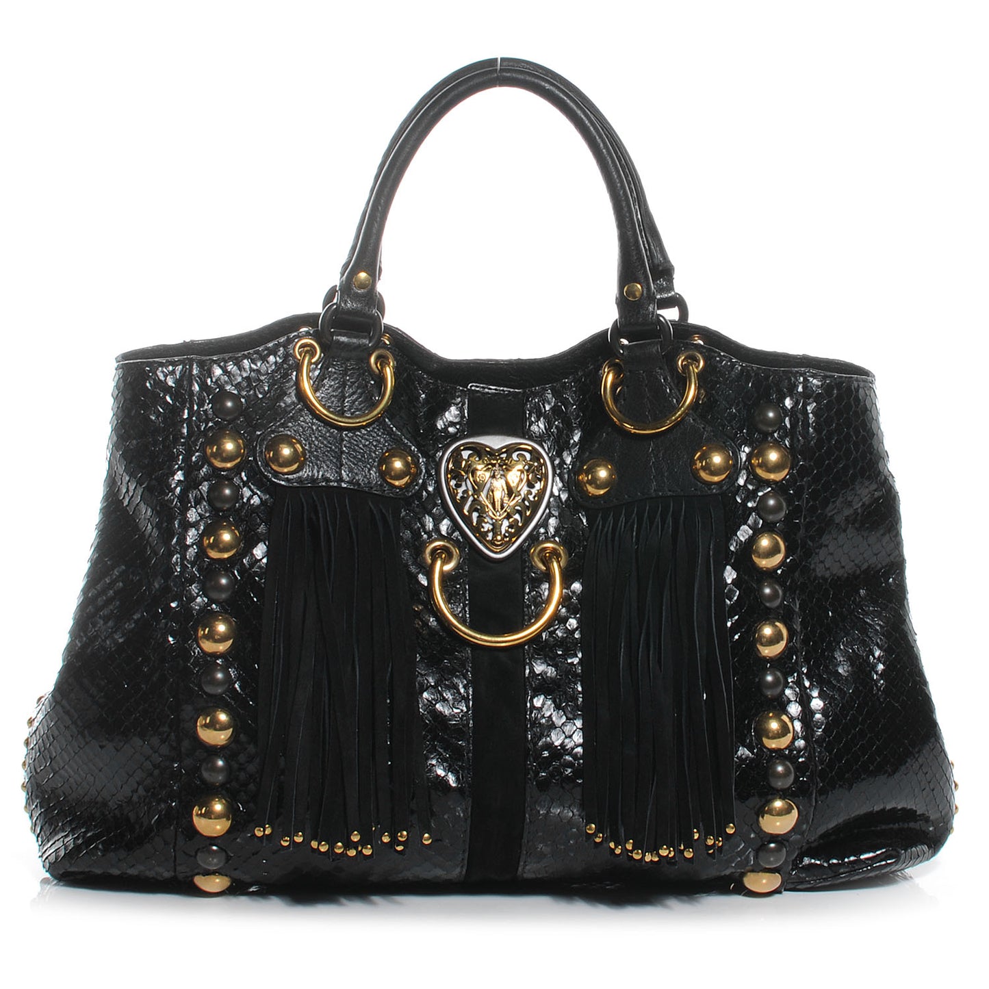Python Suede Fringe Large Babouska Tote Black