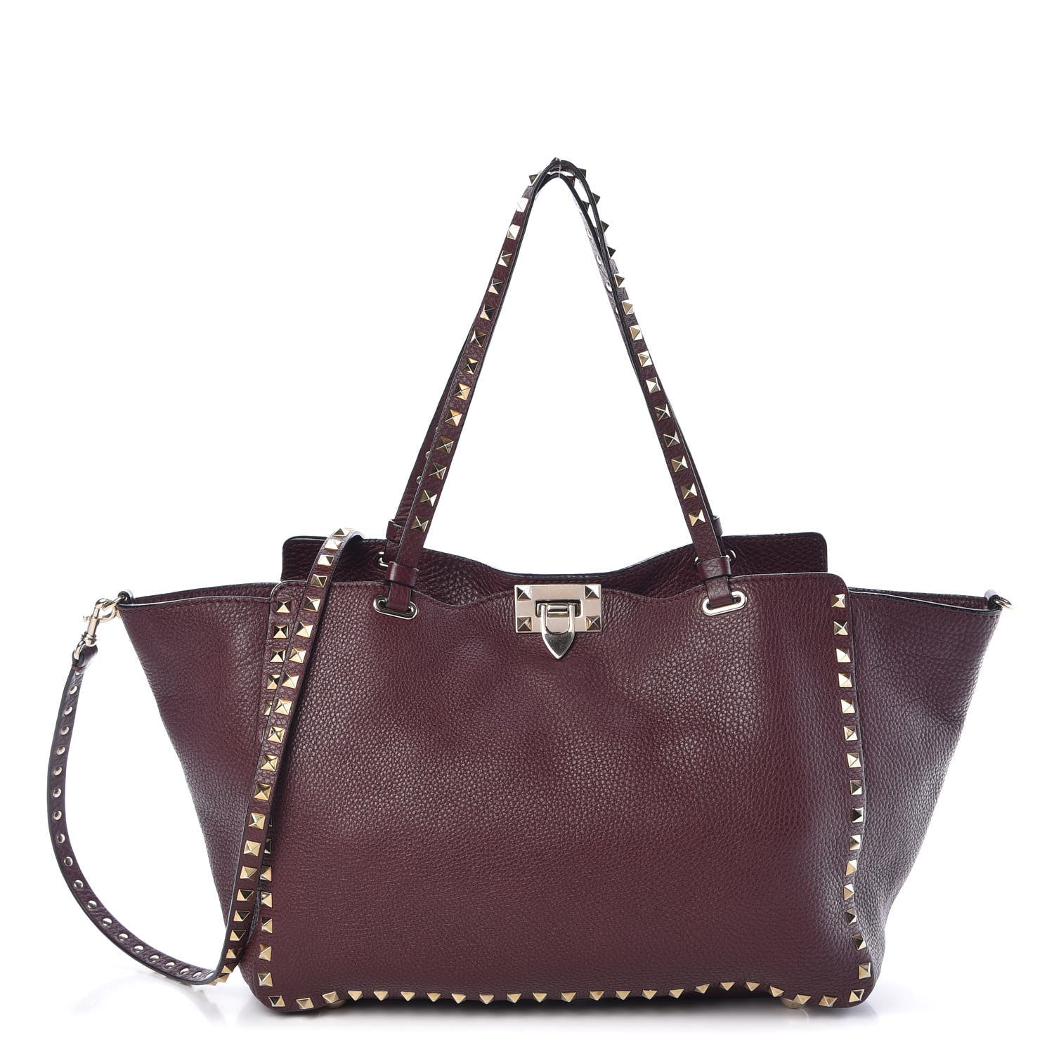 Valentino Garavani Pebbled Calfskin Medium Rockstud Tote Rubin 1 of 9