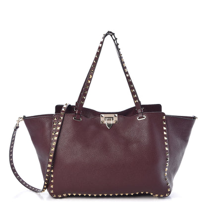 Valentino Garavani Pebbled Calfskin Medium Rockstud Tote Rubin 1 of 9