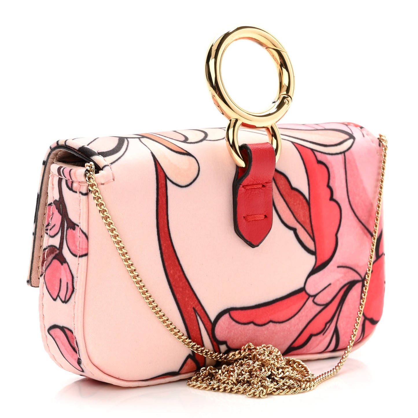Stretch Satin Vitello Grace Floral Print Nano Baguette Charm Rose Multicolor Rosso Cardinale