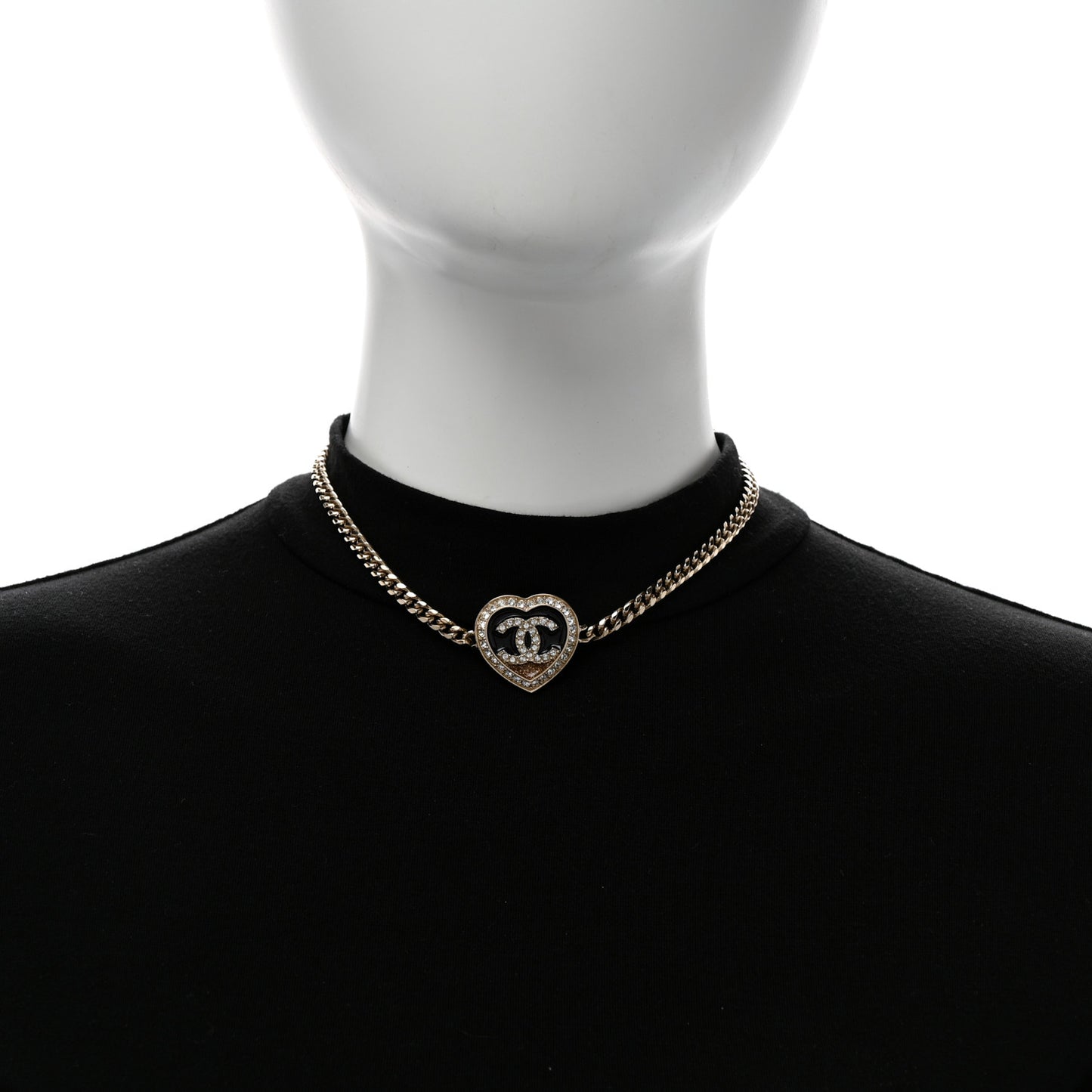 Resin Crystal Glitter CC Heart Choker Necklace Black Gold