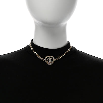 Chanel Resin Crystal Glitter CC Heart Choker Necklace Black Gold 2 of 6