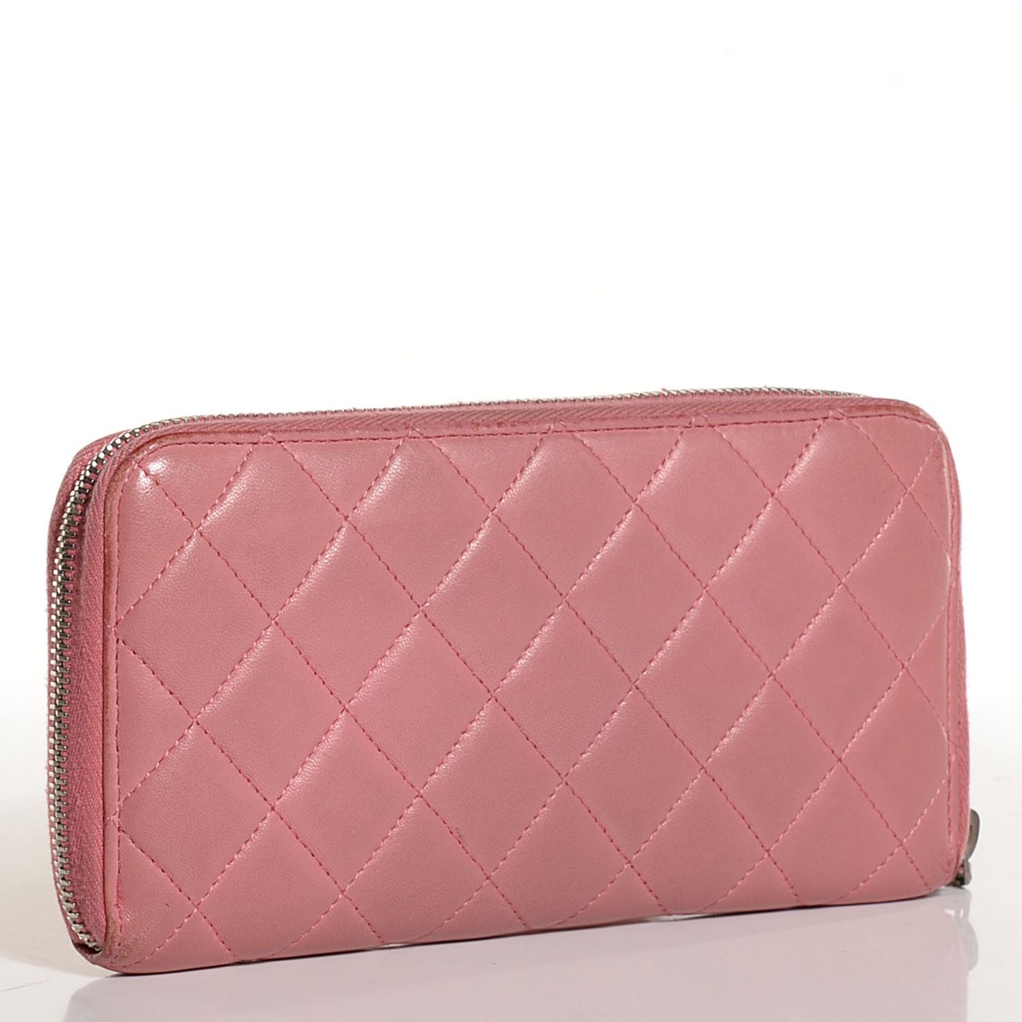 Lambskin Quilted Zip Around Wallet Pink
