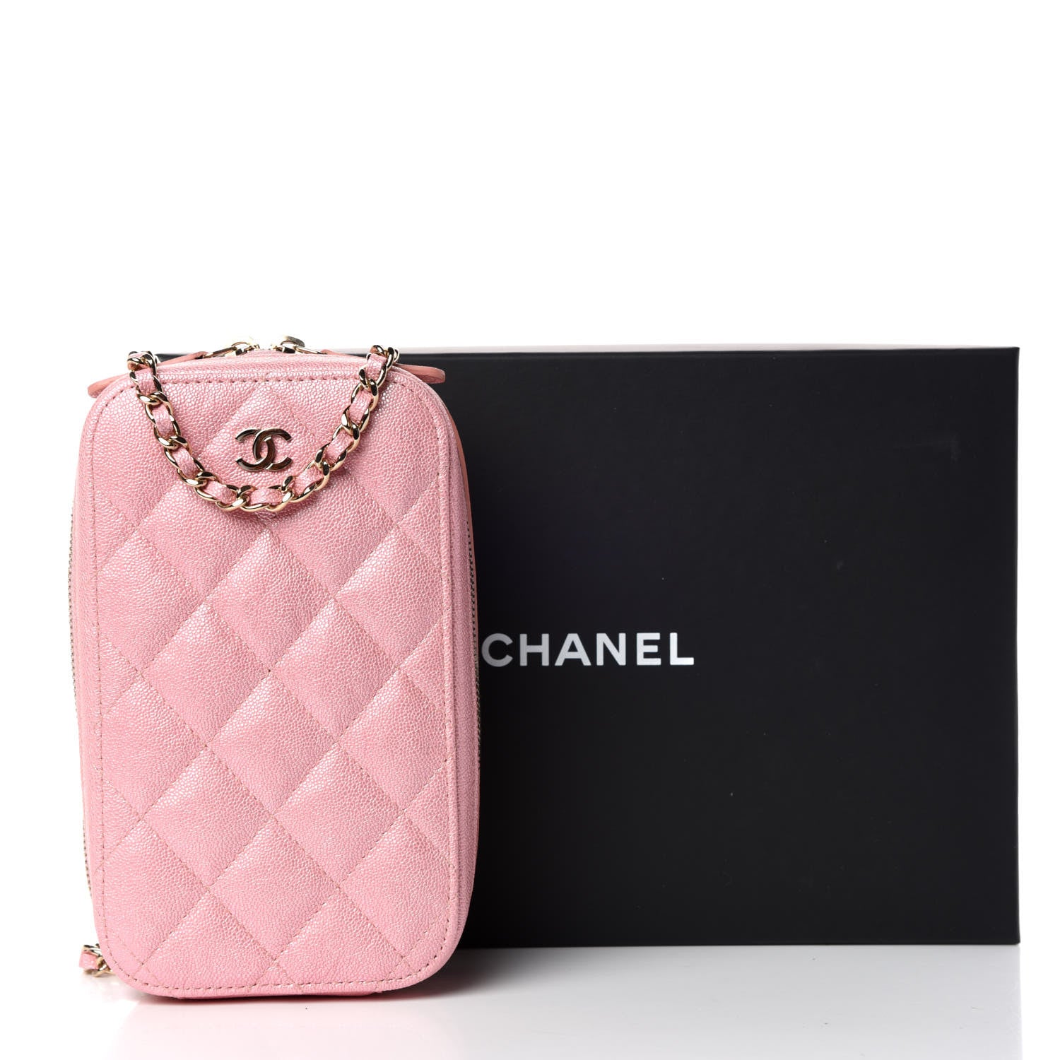 Chanel Iridescent Caviar Quilted Zip Phone Case Pink 10 of 10