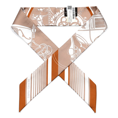 Hermes Silk Ex-Libris Twilly Beige White Caramel 1 of 4