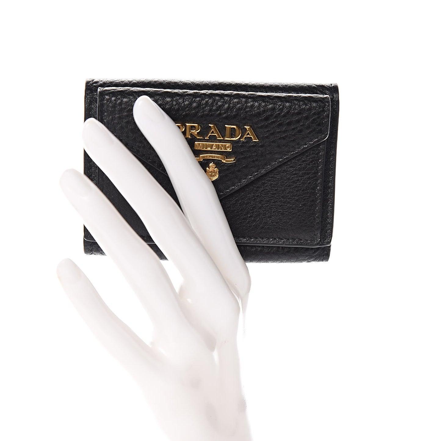 Vitello Grain Small Tri-Fold Wallet Black