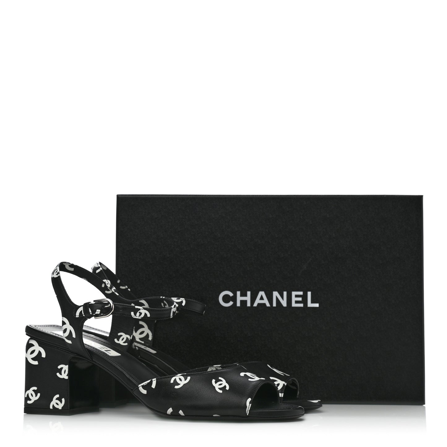 Lambskin Printed CC Sandals 41 Black White