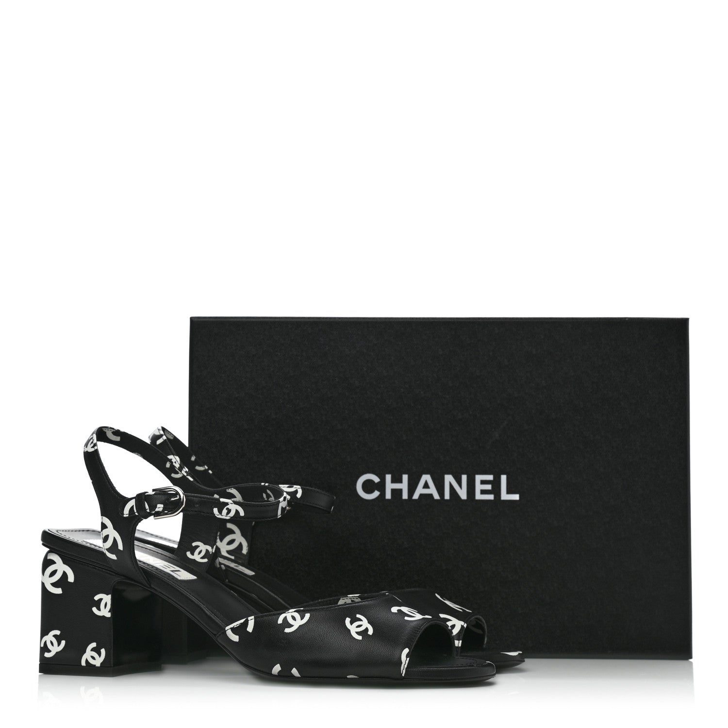 Chanel Lambskin Printed CC Sandals 41 Black White 9 of 9