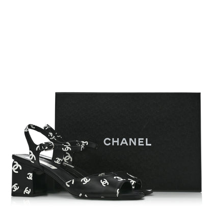 Chanel Lambskin Printed CC Sandals 41 Black White 9 of 9