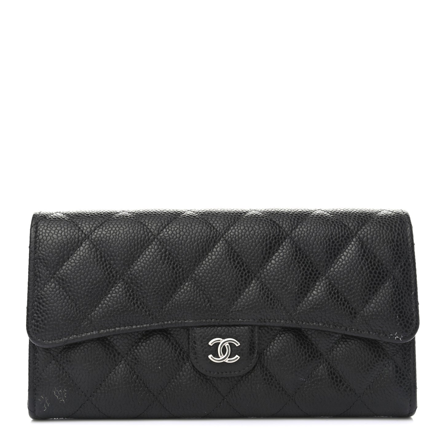 Caviar Quilted Large Gusset Flap Wallet Black