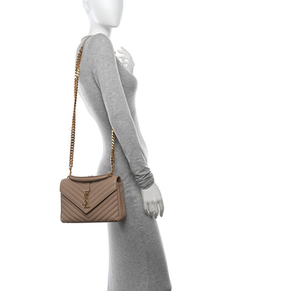Saint Laurent Sheepskin Matelasse Chevron Monogram Medium College Bag Dark Beige 3 of 13