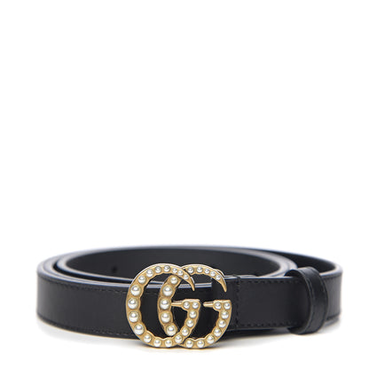 Gucci Calfskin Pearl Double G 20mm Belt 90 36 Black Cream 1 of 5