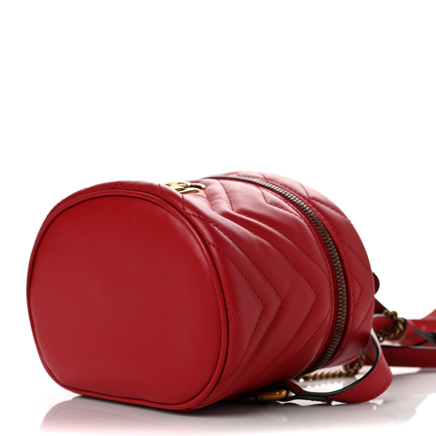 Gucci Calfskin Matelasse Mini GG Marmont Round Backpack Hibiscus Red 9 of 9