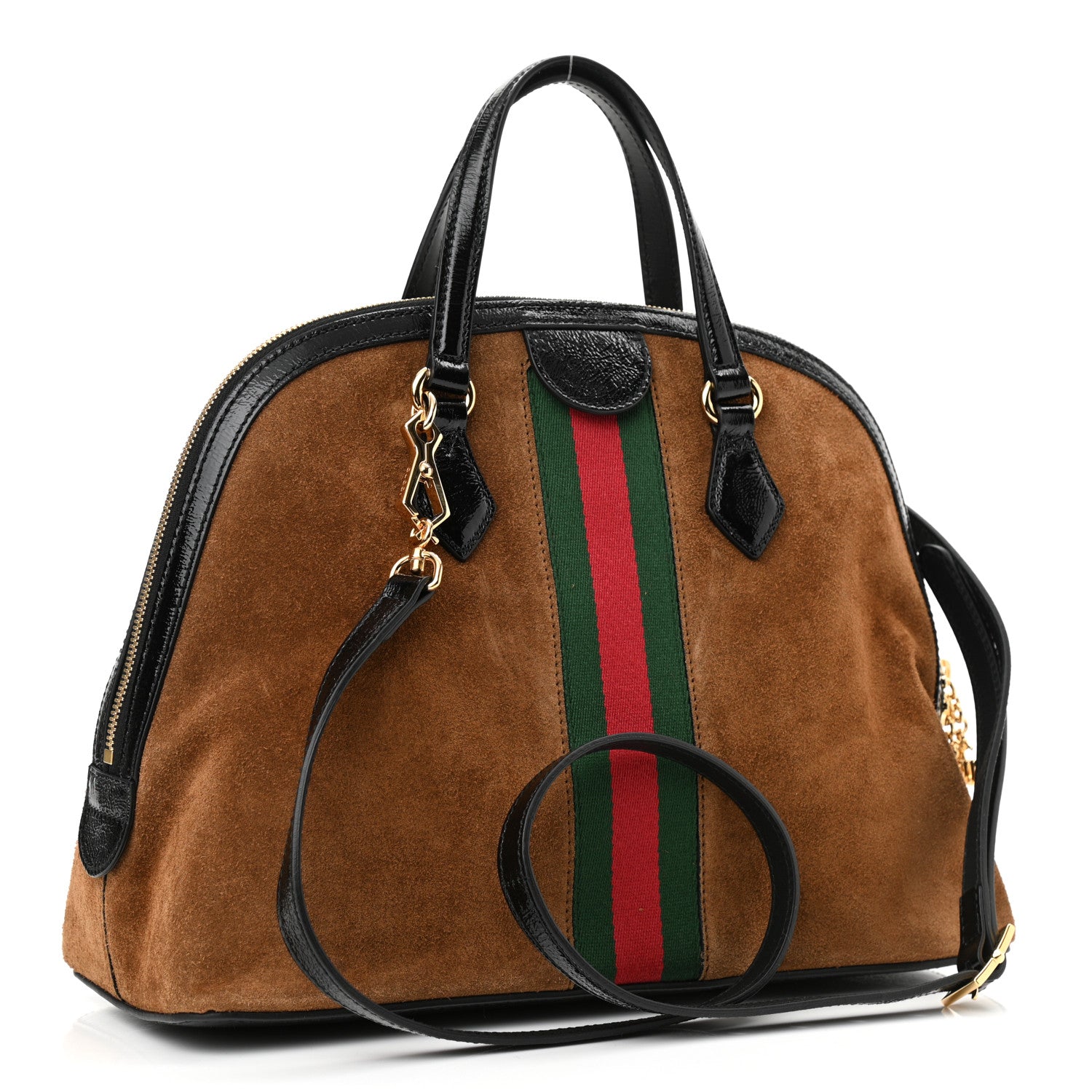 Gucci Suede Patent Web Medium Ophidia Top Handle Dome Bag Nocciola Black 4 of 11