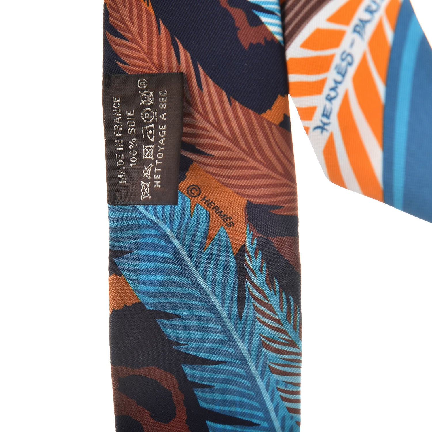 Hermes Silk Jaguar Quetzal Twilly Brun Bleu Orange 5 of 5