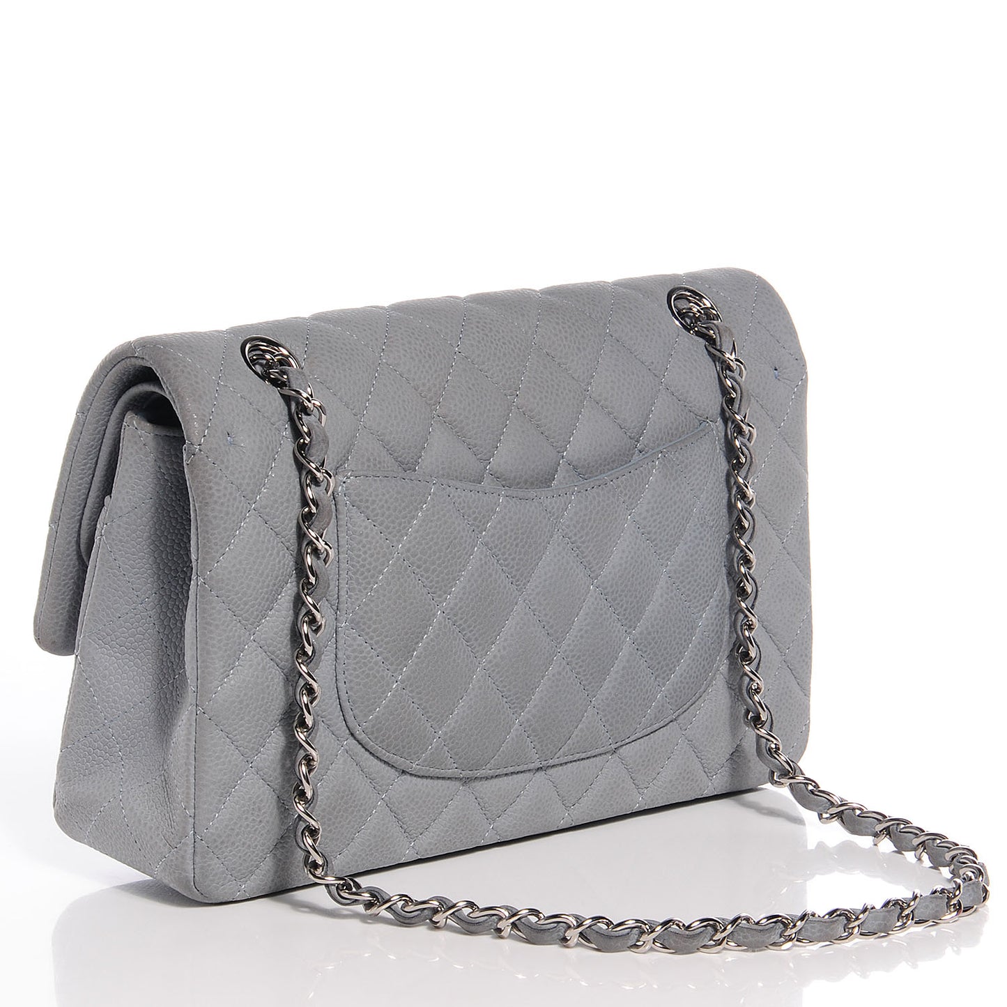 Iridescent Caviar Medium Double Flap Light Grey