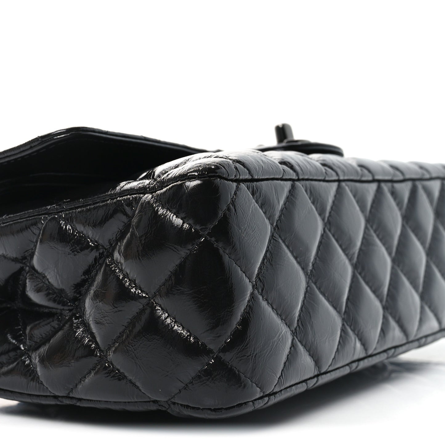 Shiny Crumpled Calfskin Quilted Medium Double Flap So Black