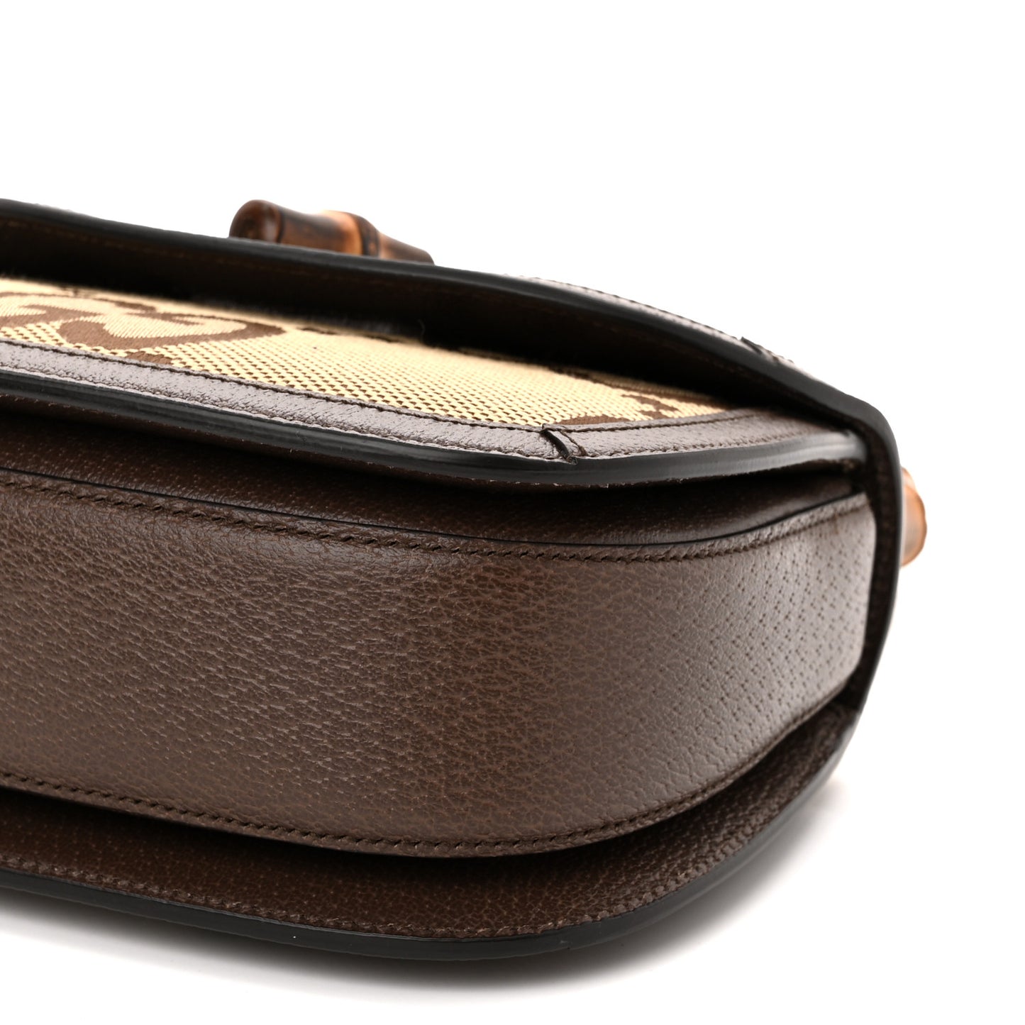Monogram Jumbo GG Textured Dollar Calfskin Web Small Bamboo 1947 Top Handle Bag Camel Ebony New Acero