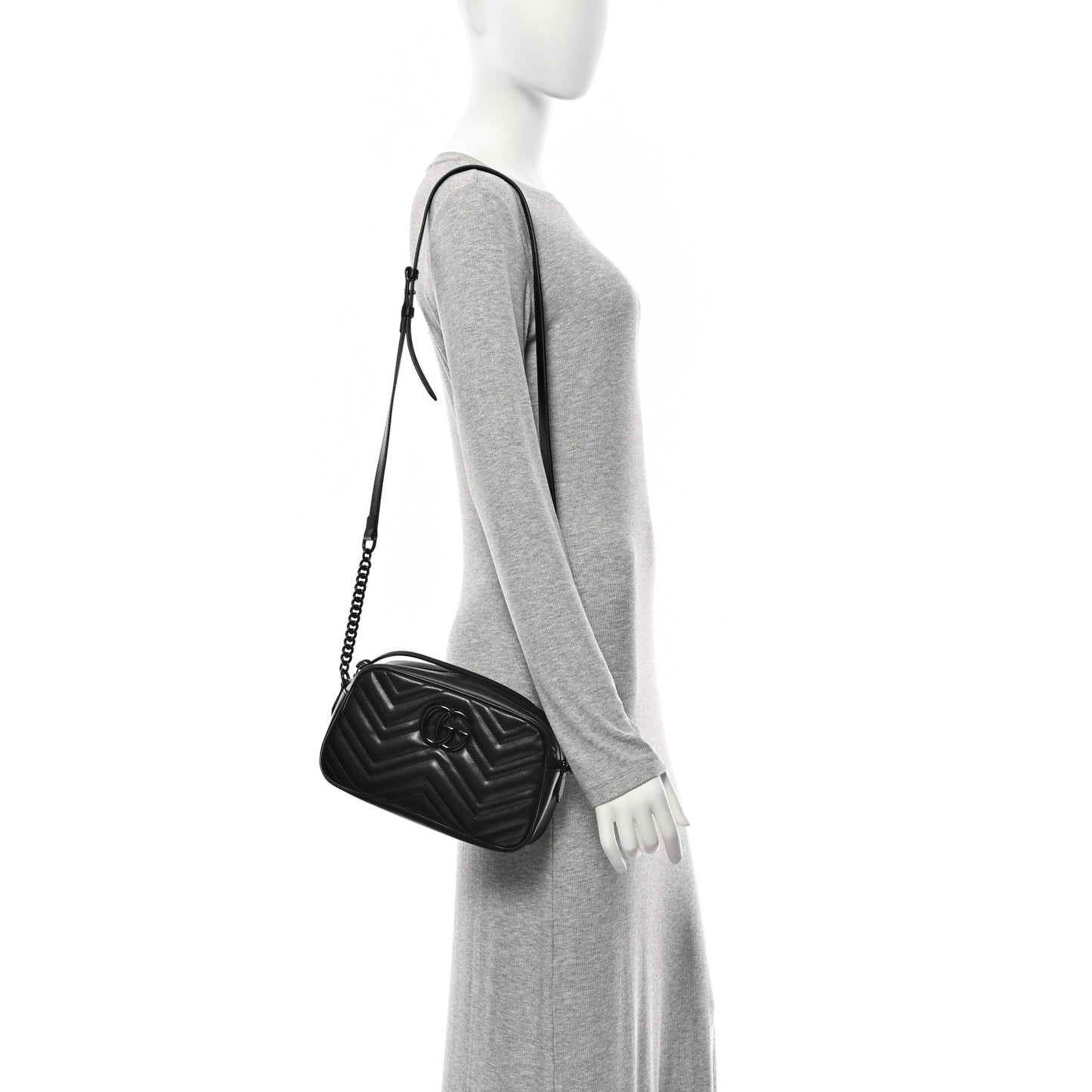 Calfskin Matelasse Monochrome Small GG Marmont Chain Shoulder Bag Black