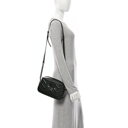 Gucci Calfskin Matelasse Monochrome Small GG Marmont Chain Shoulder Bag Black 2 of 10