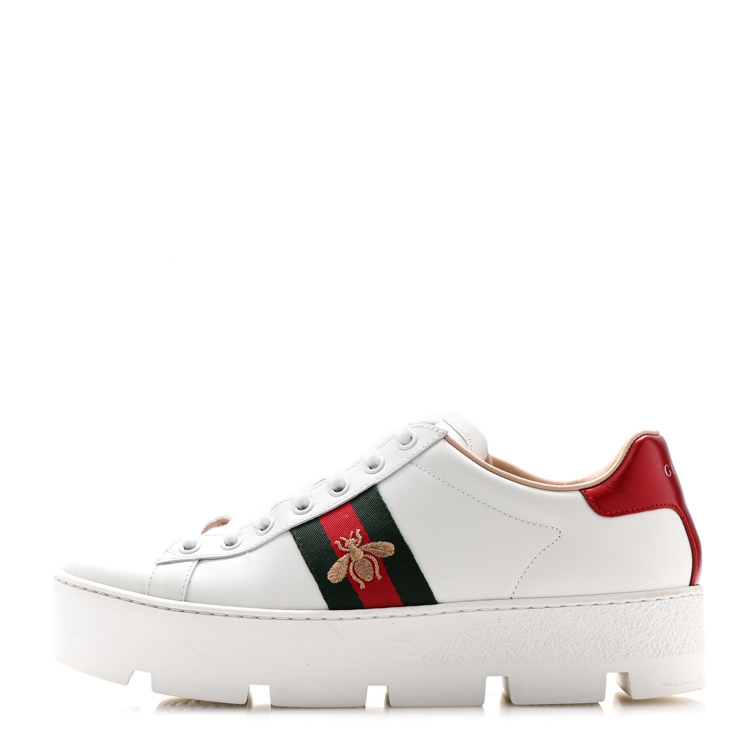 Gucci Calfskin Web Bee Embroidered Womens Ace Platform Sneakers 39 White 1 of 9