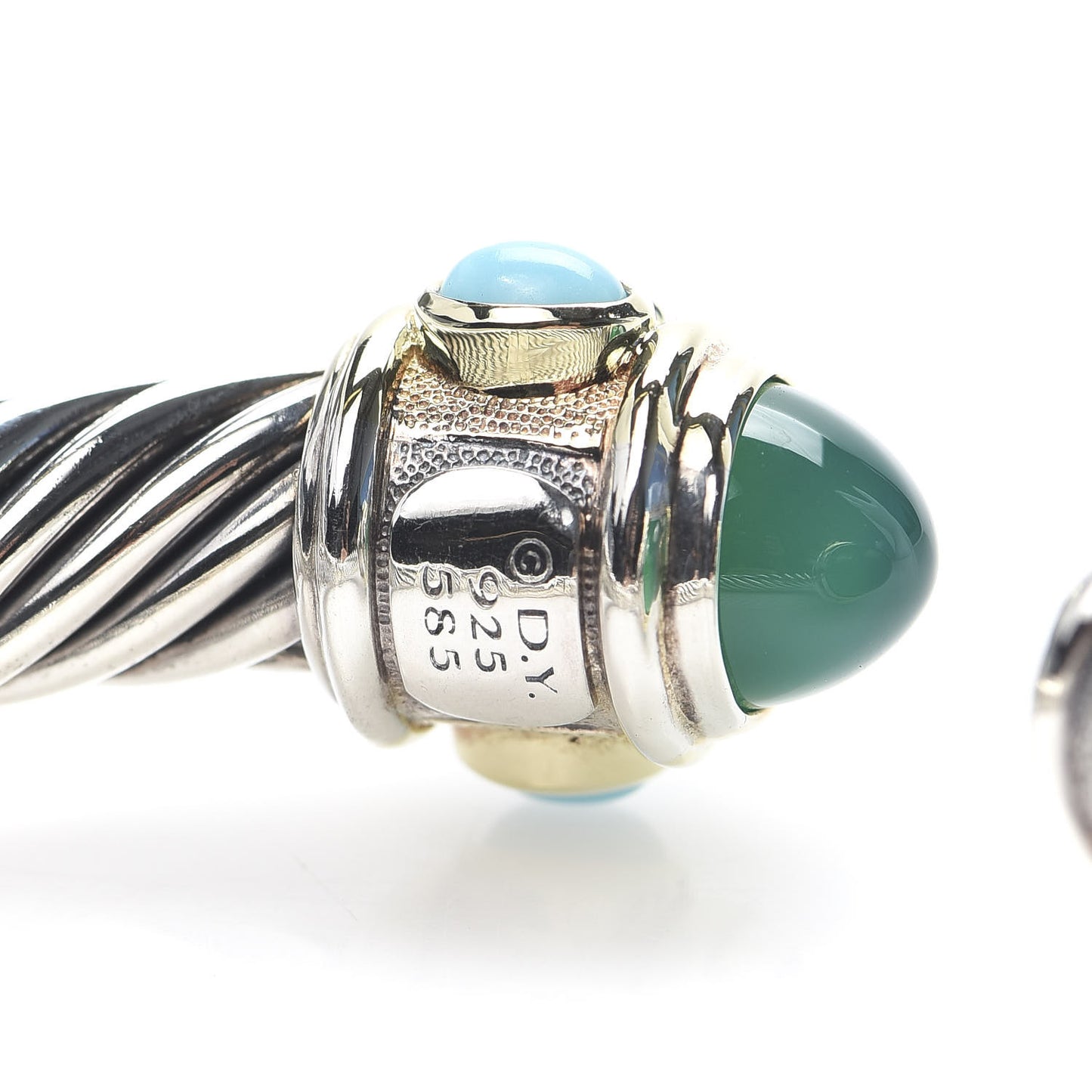 Sterling Silver 14K Yellow Gold Green Onyx Peridot Turquoise 10mm Cable Renaissance Bracelet
