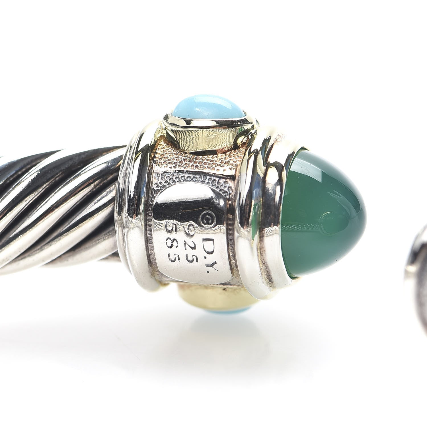 David Yurman Sterling Silver 14K Yellow Gold Green Onyx Peridot Turquoise 10mm Cable Renaissance Bracelet 4 of 4