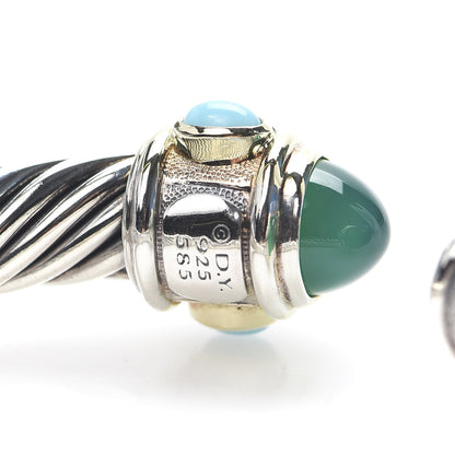 David Yurman Sterling Silver 14K Yellow Gold Green Onyx Peridot Turquoise 10mm Cable Renaissance Bracelet 4 of 4