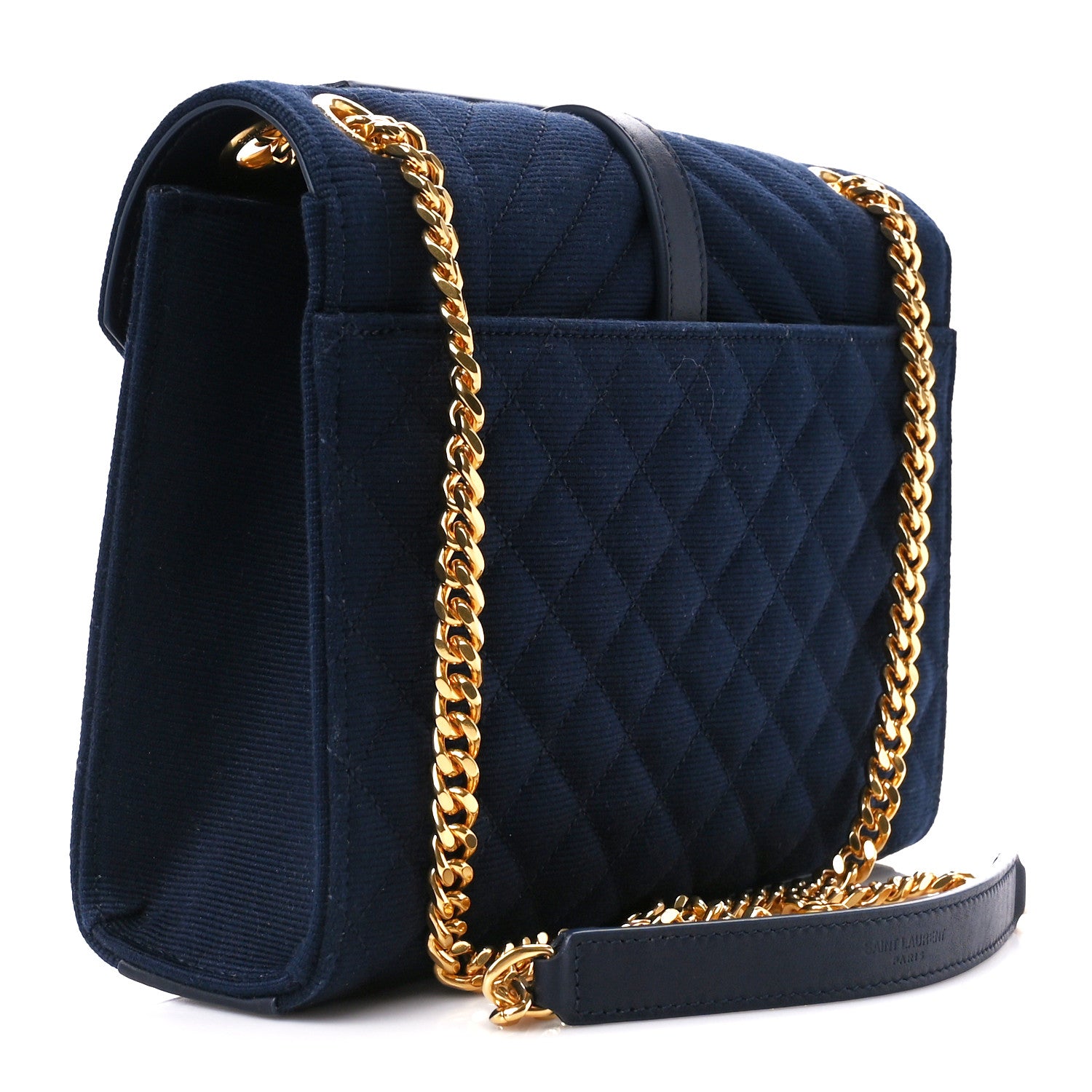 Saint Laurent Canvas Calfskin Mixed Matelasse Triquilt Medium Monogram Satchel Deeply Blue 3 of 11