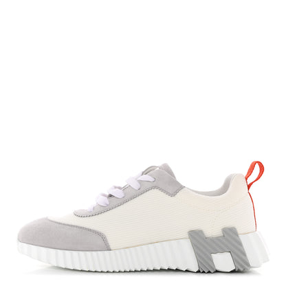 Hermes Technical Canvas Suede Goatskin Bouncing Sneakers 37 White Multicolor 1 of 10