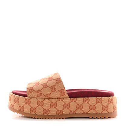 Gucci Canvas GG Monogram Angelina Platform Slide Sandals 37.5 Beige Ruggine 1 of 10