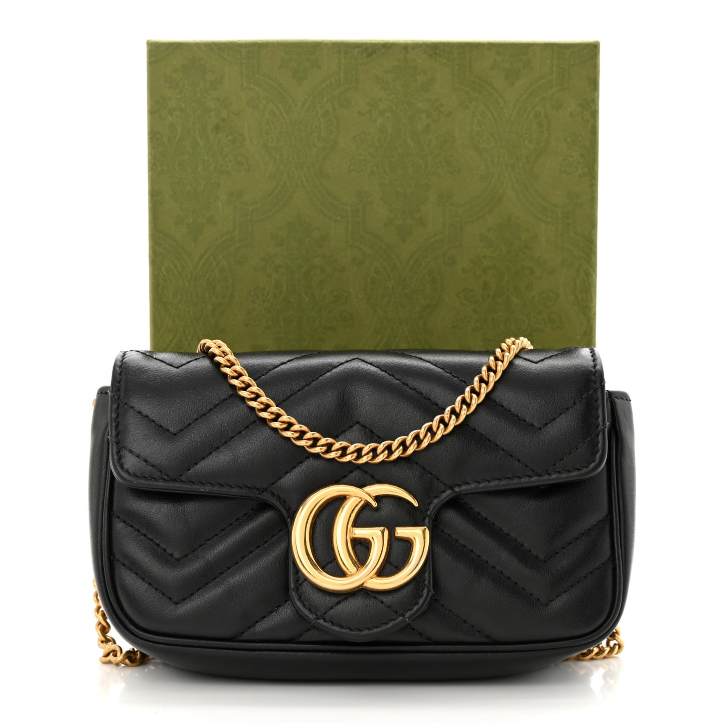 Calfskin Matelasse Super Mini GG Marmont Shoulder Bag Black