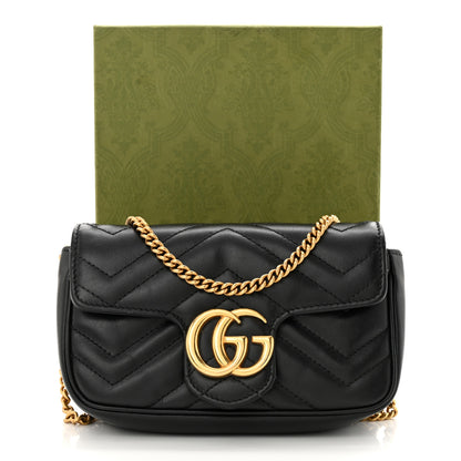 Gucci Calfskin Matelasse Super Mini GG Marmont Shoulder Bag Black 11 of 11