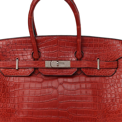 Hermes Matte Porosus Crocodile Birkin 30 Rouge H 8 of 17