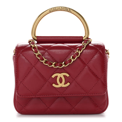 Chanel Shiny Lambskin Quilted Mini Metal Top Handle Clutch With Chain  Red 1 of 12