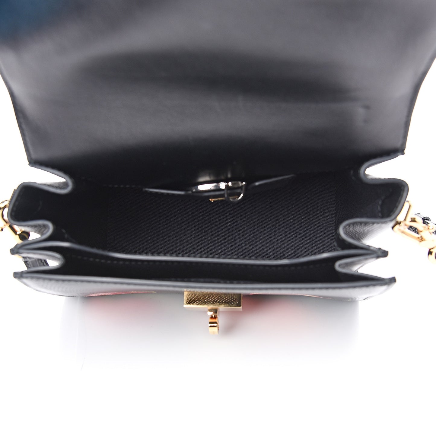 Iguana Calfskin Embossed Tulipani Mini Top Handle Bag Black Rosa
