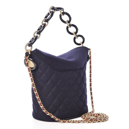 Chanel Felt Quilted Paris Hamburg Charms Drawstring Bucket Bag Dark Navy 3 of 13